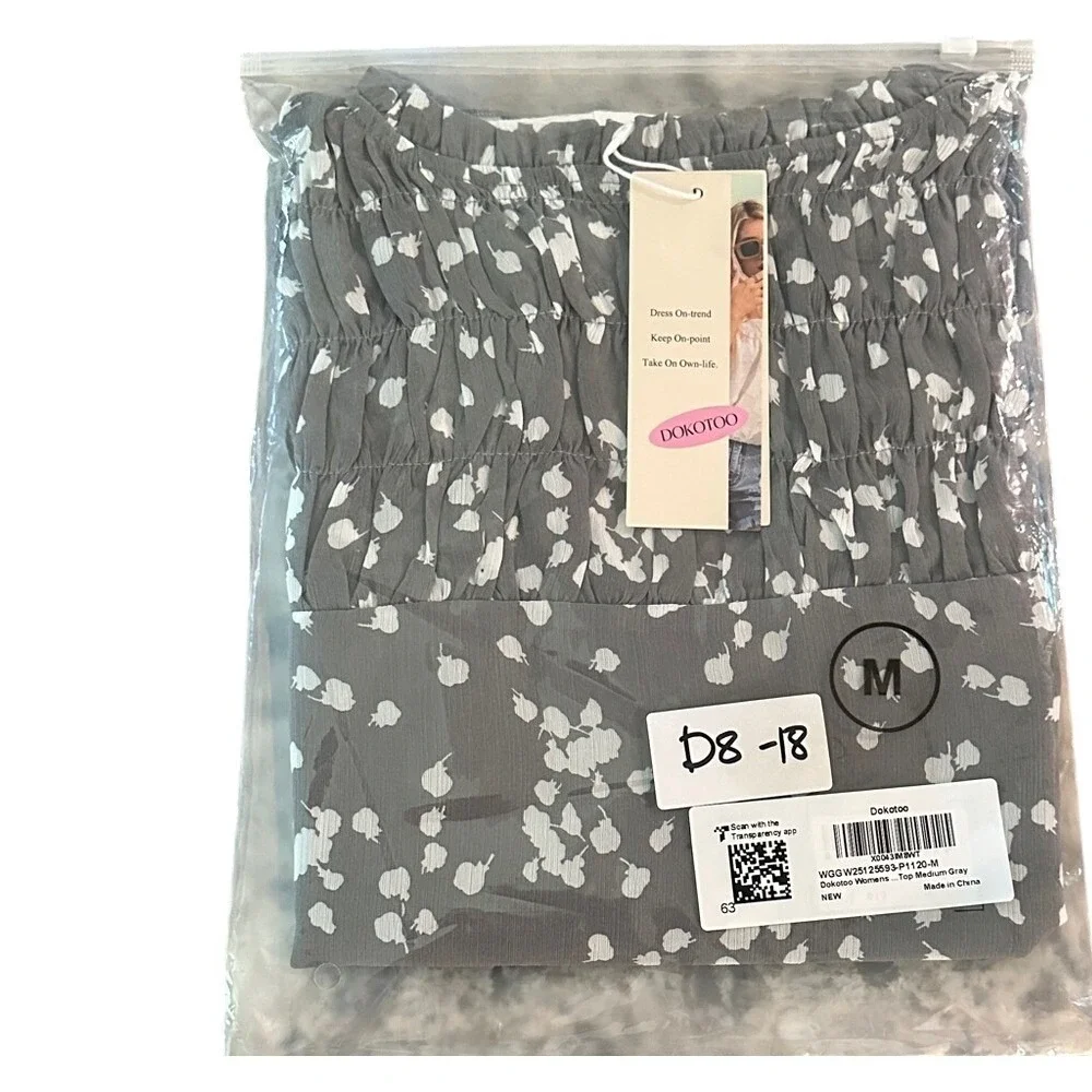 Dokotoo Gray Polka Dot V-Neck Blouse Womens Medium‎ - Picture 3 of 3